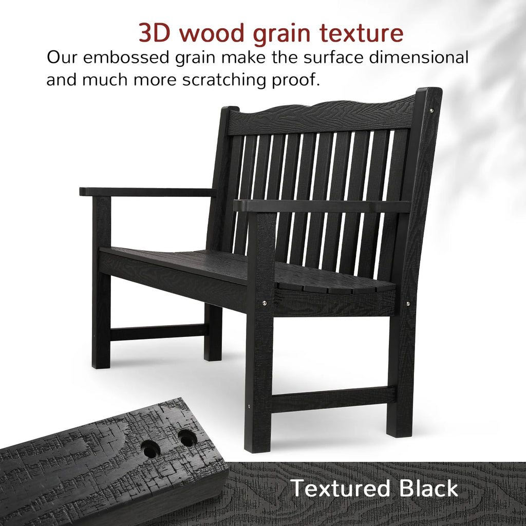 Black Two Person Outdoor Garden Bench with Armrest P4542