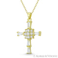CZ Crystal Pave Christian Pendant & Chain Necklace in .925 Sterling Silver w/ 14k Yellow Gold L476