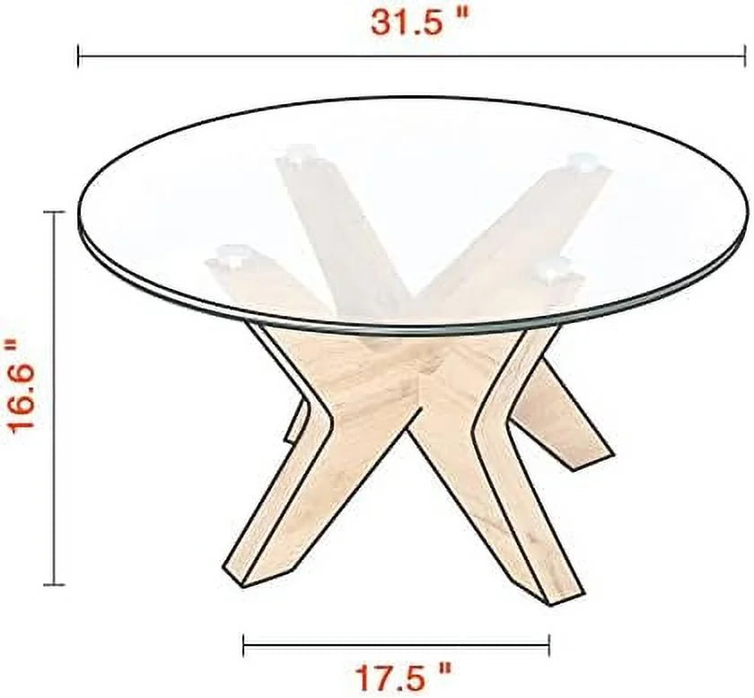 Round Glass Coffee Table with Wood Frame and Tempered Glass Top Q9859