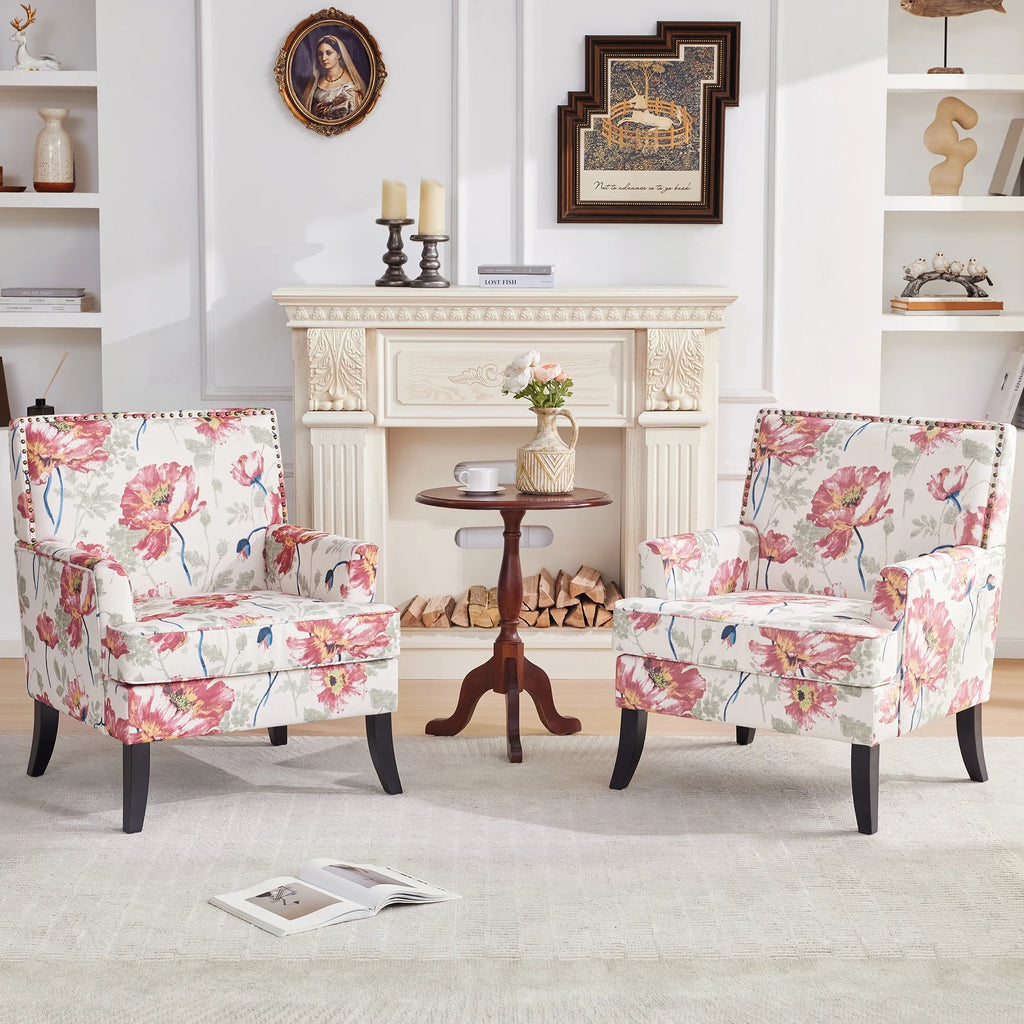 Set of 2 Upholstered Accent Chair with Wooden Legs F20465