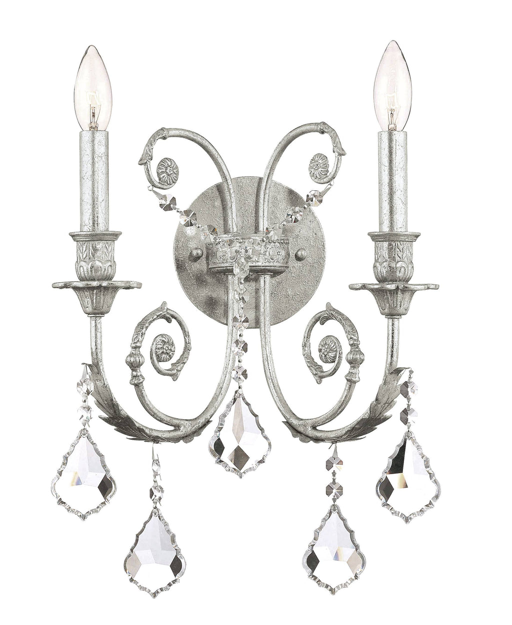 2 Light Clear Crystal Silver Sconce I831
