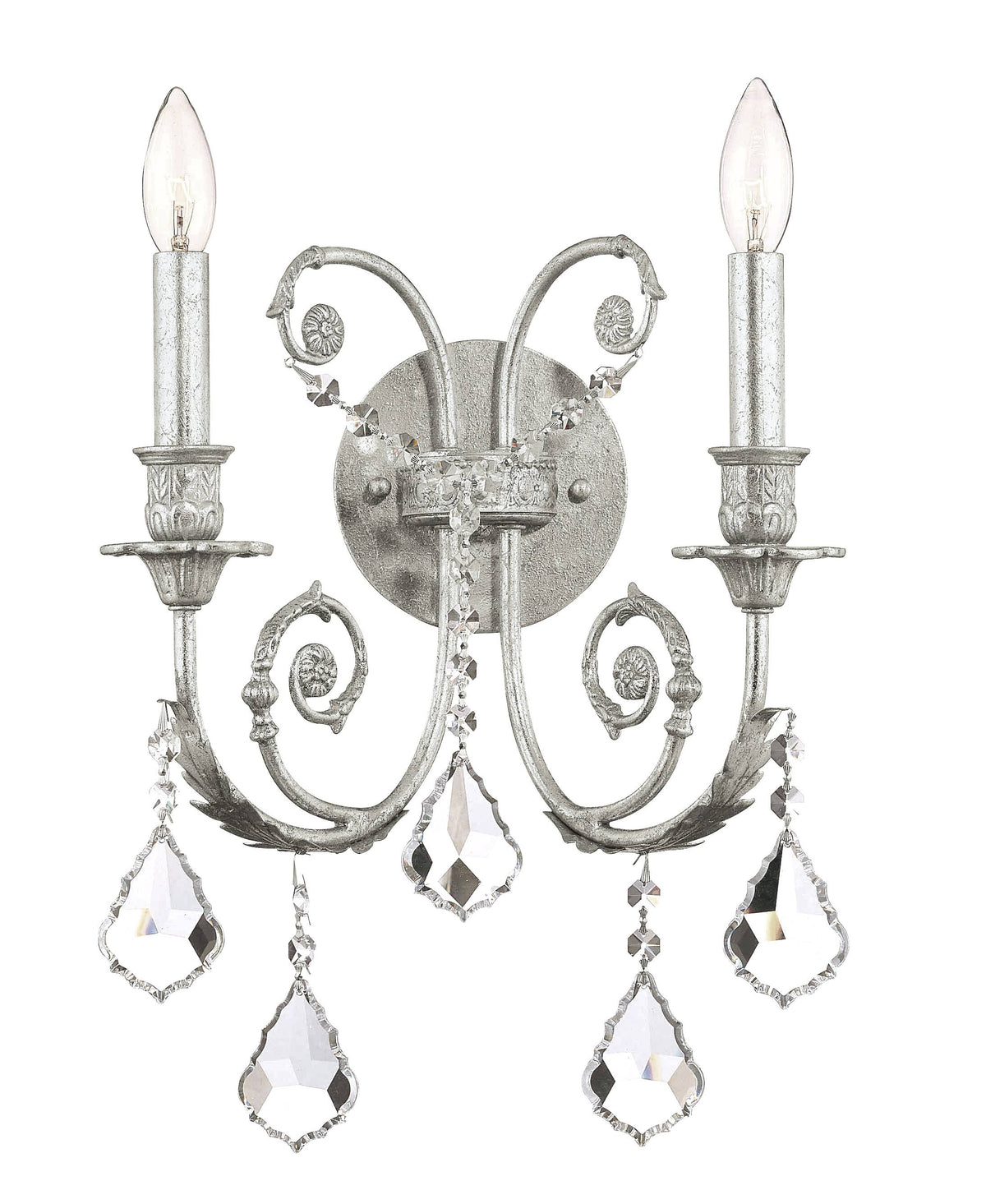 2 Light Clear Crystal Silver Sconce I831