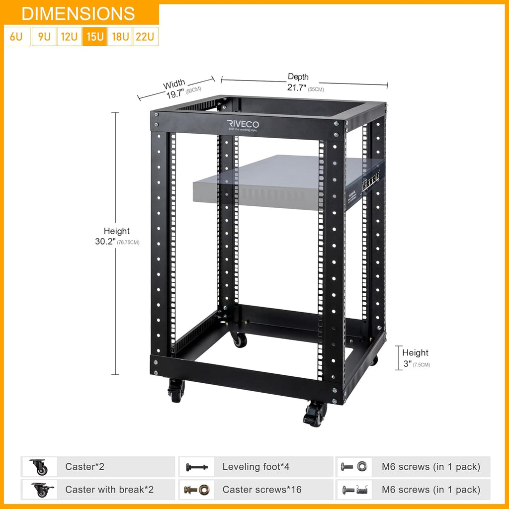 12U Open Frame Server Rack with Casters L117453