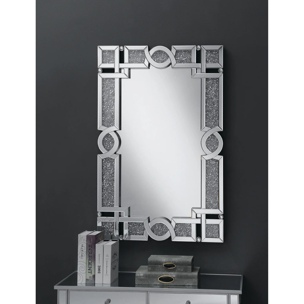 Silver Wall Mirror with Iridescent Panels and Beads R465198
