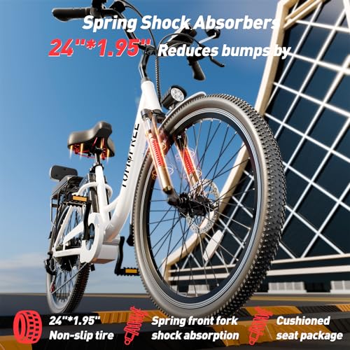 White 24" 500W 48V 20Ah 7-Speed Electric Cruiser Bike D949