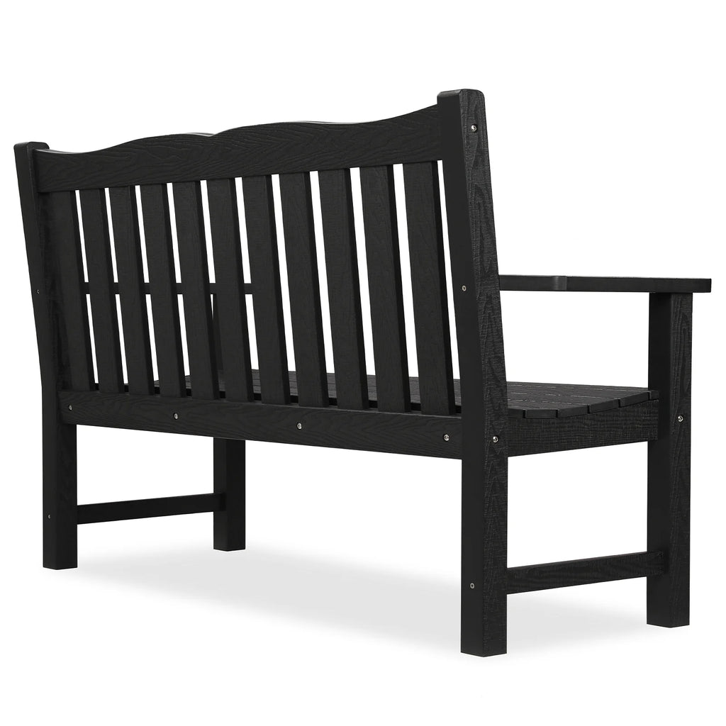 Black Two Person Outdoor Garden Bench with Armrest P4542