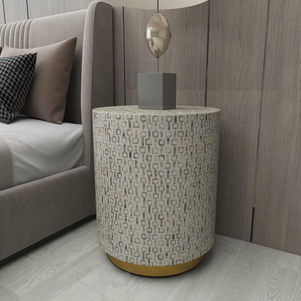 18" x 22" White Mother of Pearl Accent Table with Gold Base K935