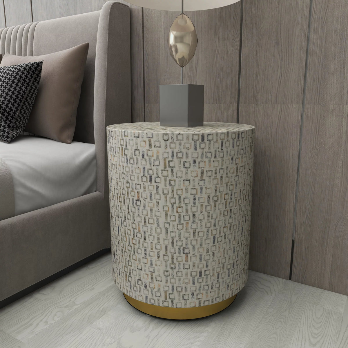 18" x 22" White Mother of Pearl Accent Table with Gold Base K935