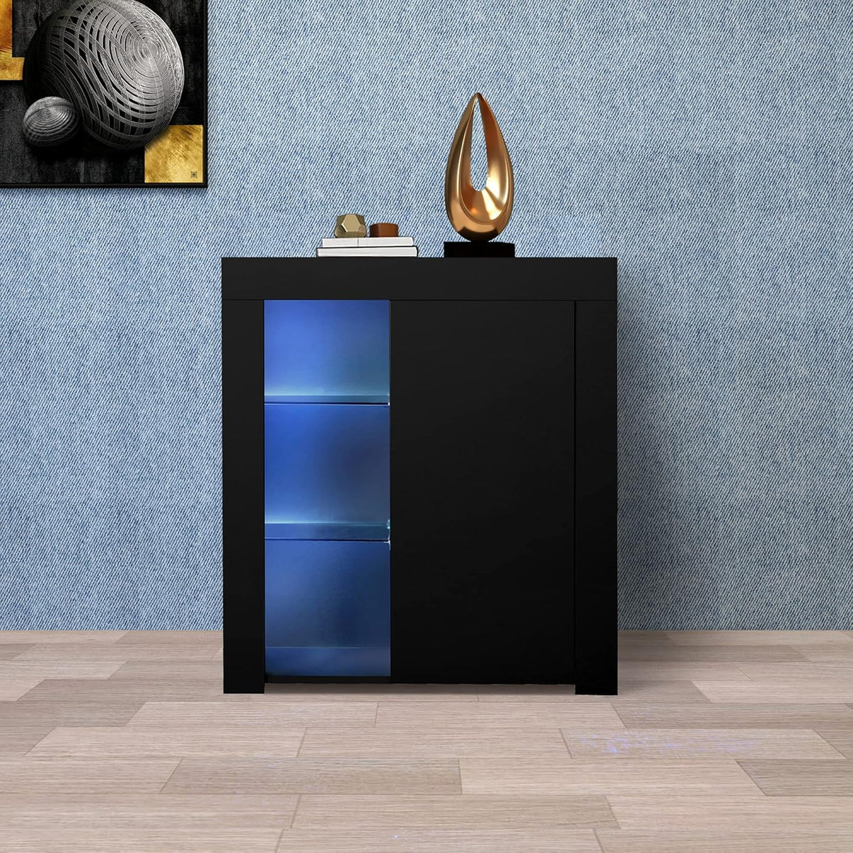 White 3 Door Sideboard Buffet Storage Cabinet with LED Light C252