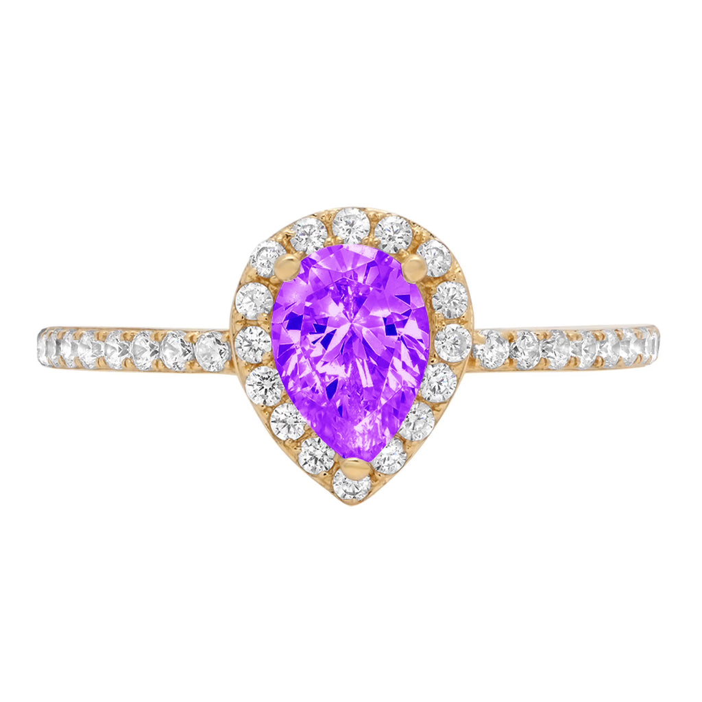 0.8ct Pear Cut Purple Amethyst 18k Yellow Gold Halo Ring Size 3.5 O9694