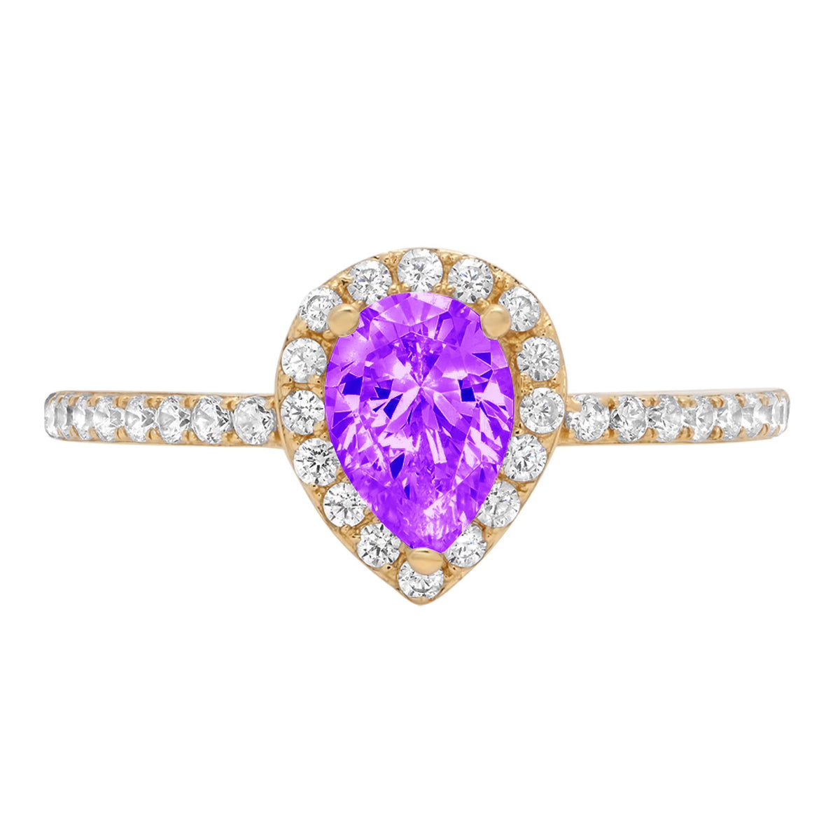0.8ct Pear Cut Purple Amethyst 18k Yellow Gold Halo Ring Size 3.5 O9694