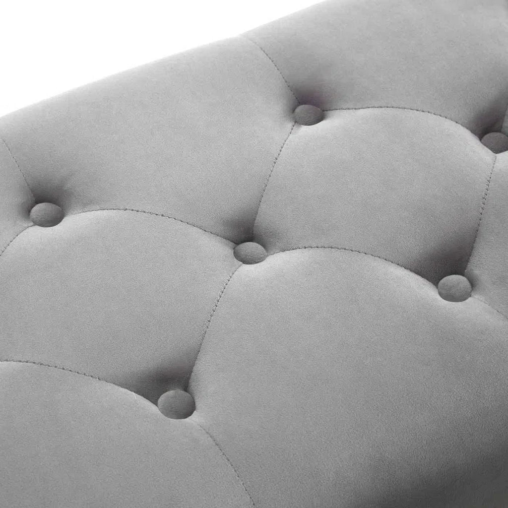 Gray and Golden Velvet Ottoman with Metal Base X68989