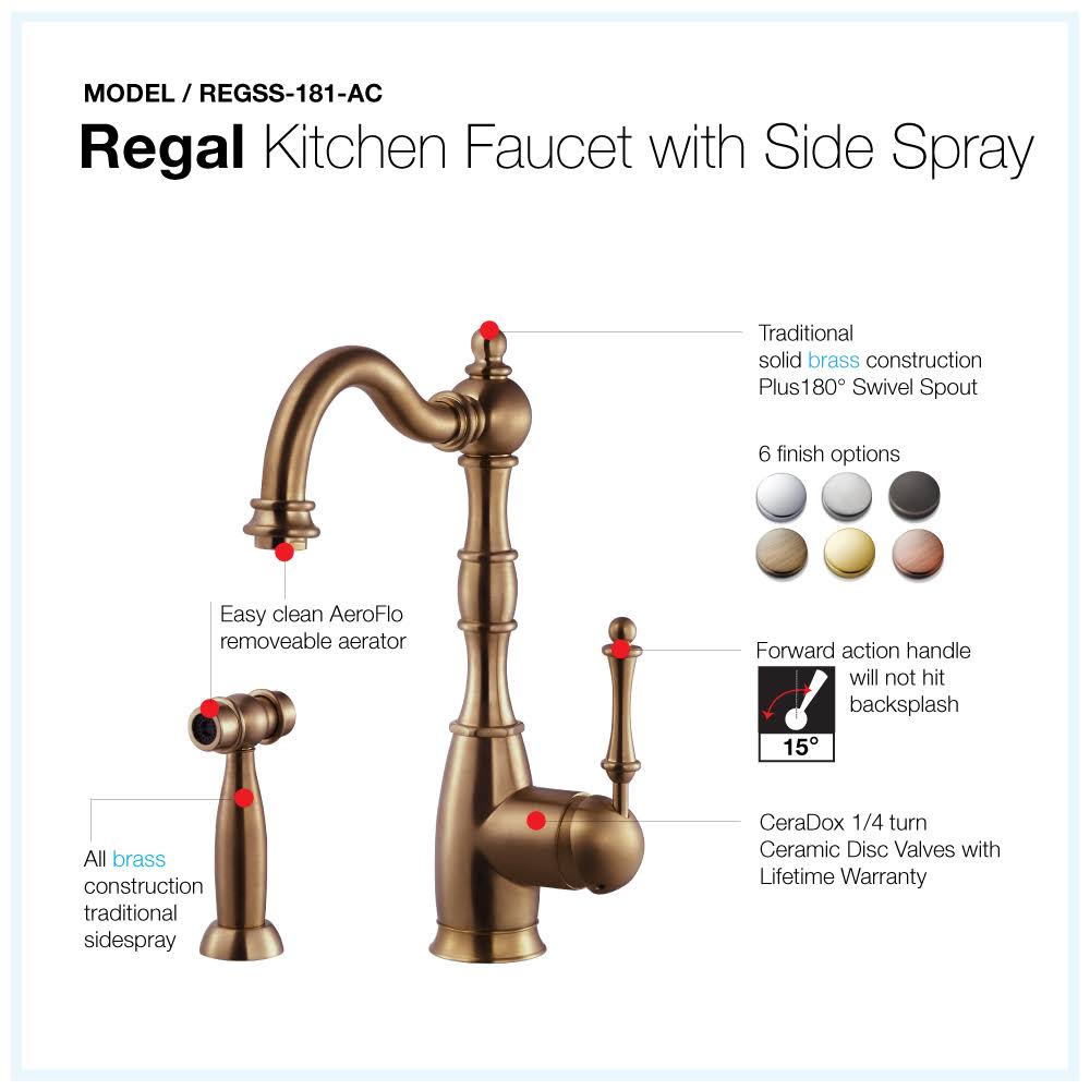 Antique Copper Kitchen Faucet with Sidespray O493