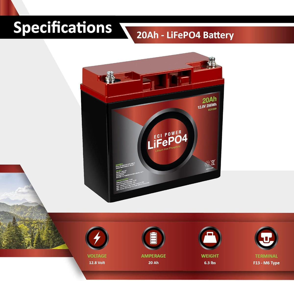 12V 20Ah Lithium LiFePO4 Deep Cycle Rechargeable Battery J76731