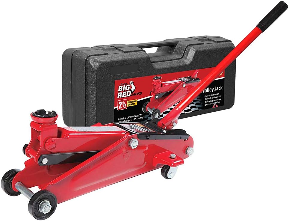 Hydraulic Trolley Floor Service Jack with Blow Mold Carrying Storage Case, 2.5 Ton Capacity, Red, Pack of 2 V713644