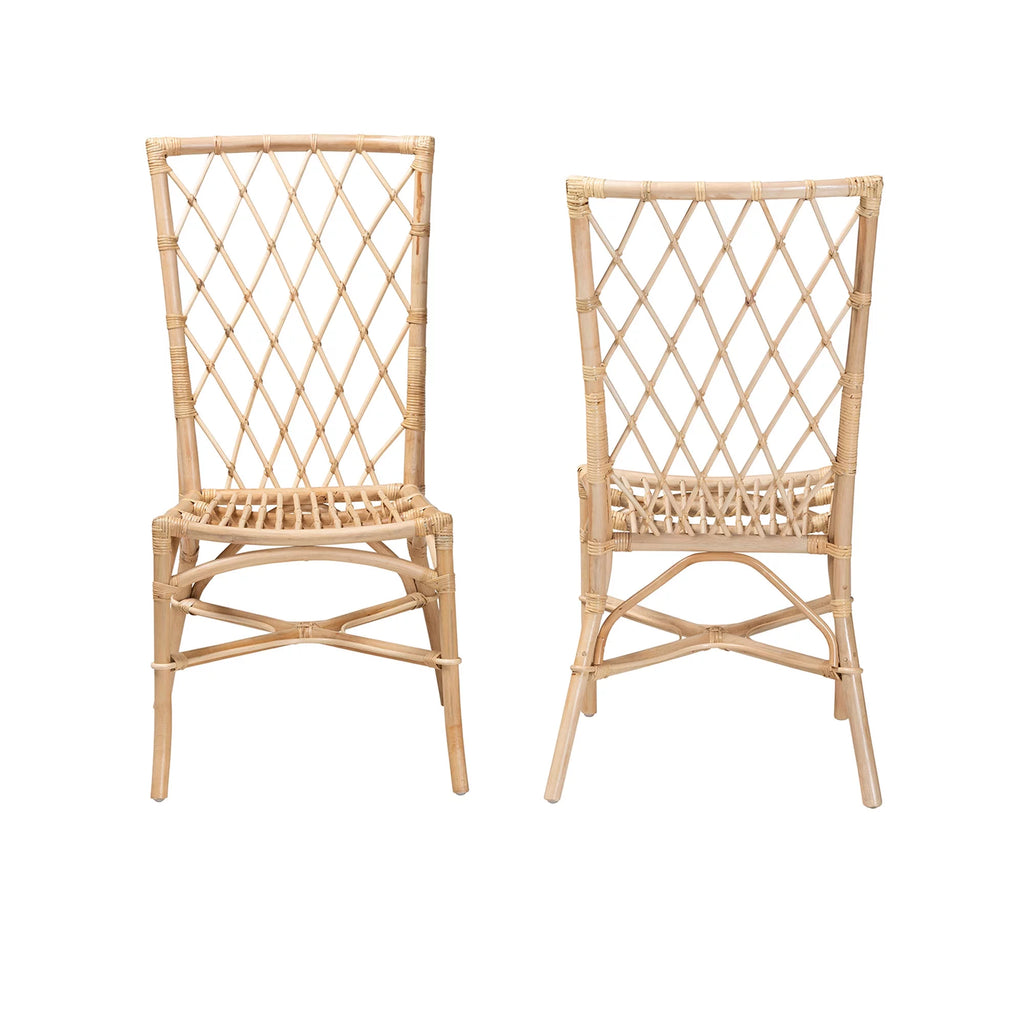 Natural Brown Rattan 2-Piece Dining Chair Set Y88310