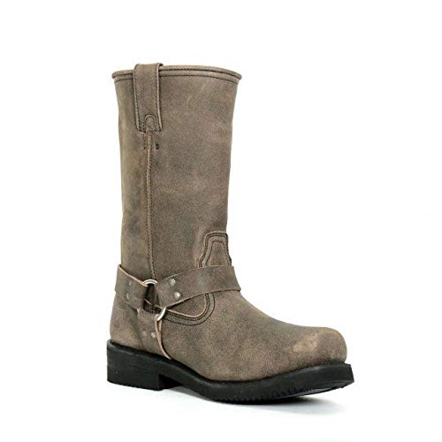 Stone Wash Brown 11-inch Tall Harness Leather Boots Q11821
