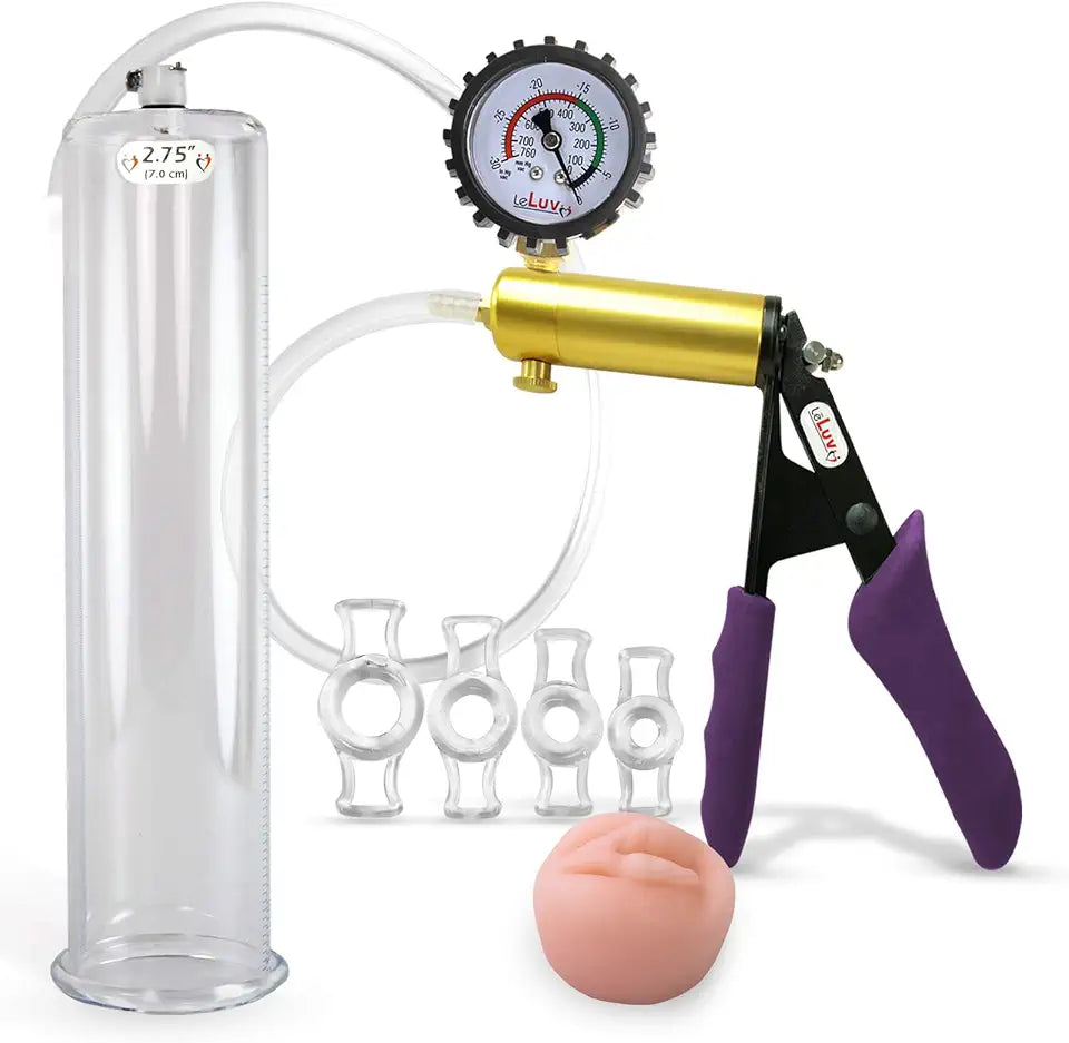 Penis Pump with Silicone Grips Clear Hose Gauge 12" Length 2.75" Diameter Cylinder D846