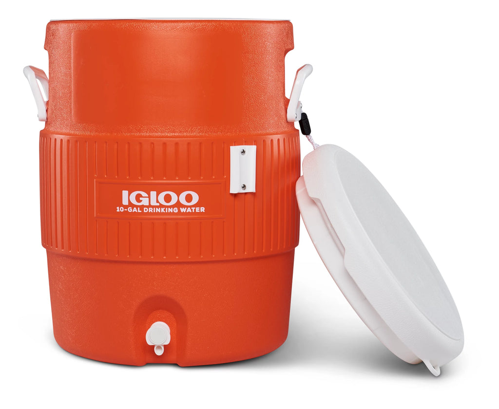 Orange 10-Gallon Water Jug with Cup Dispenser Y83823