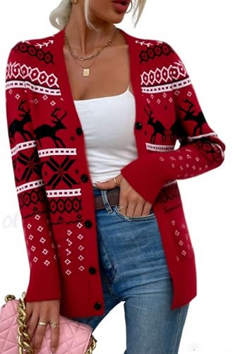 Christmas Cardigan Open Front Button Down Knit Coat N524354