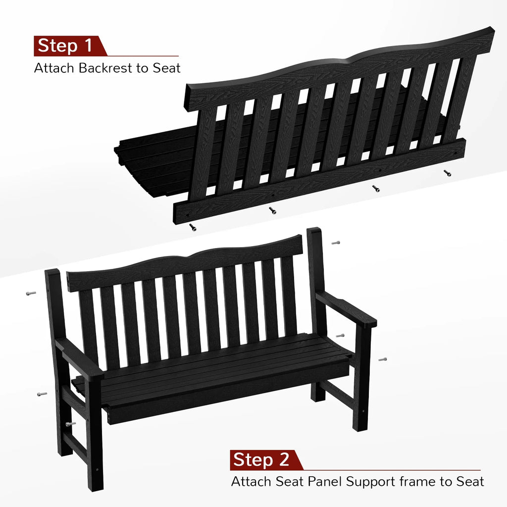 Black Two Person Outdoor Garden Bench with Armrest P4542