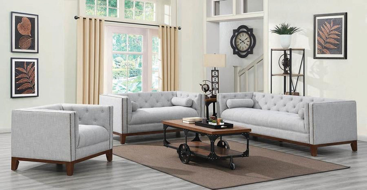 Light Grey Upholstered Tufted Loveseat Y740