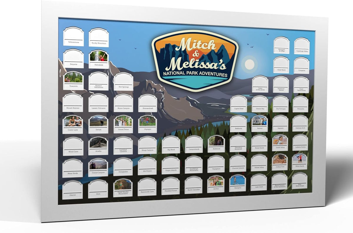 Personalized USA National Parks Photo Map (White Frame) J359