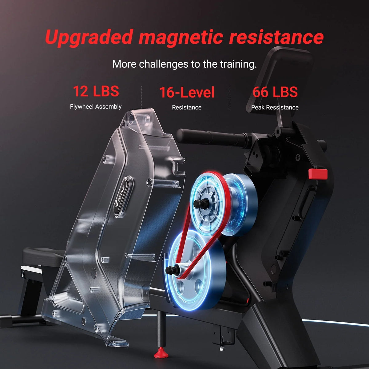 Magnetic Rowing Machine Quiet 16 Levels of Resistance Bluetooth Black Rower B50492