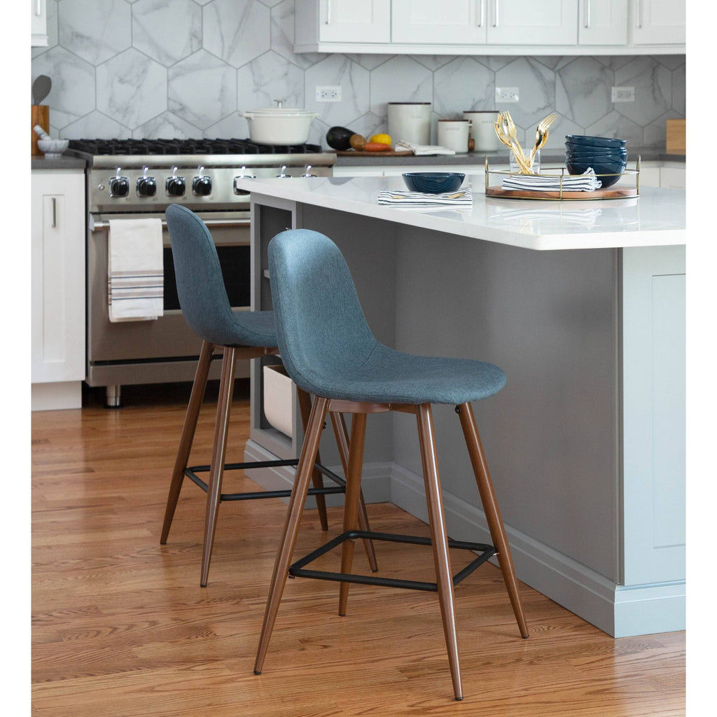Walnut Metal Charcoal Fabric Counter Stool Set of 2 L943