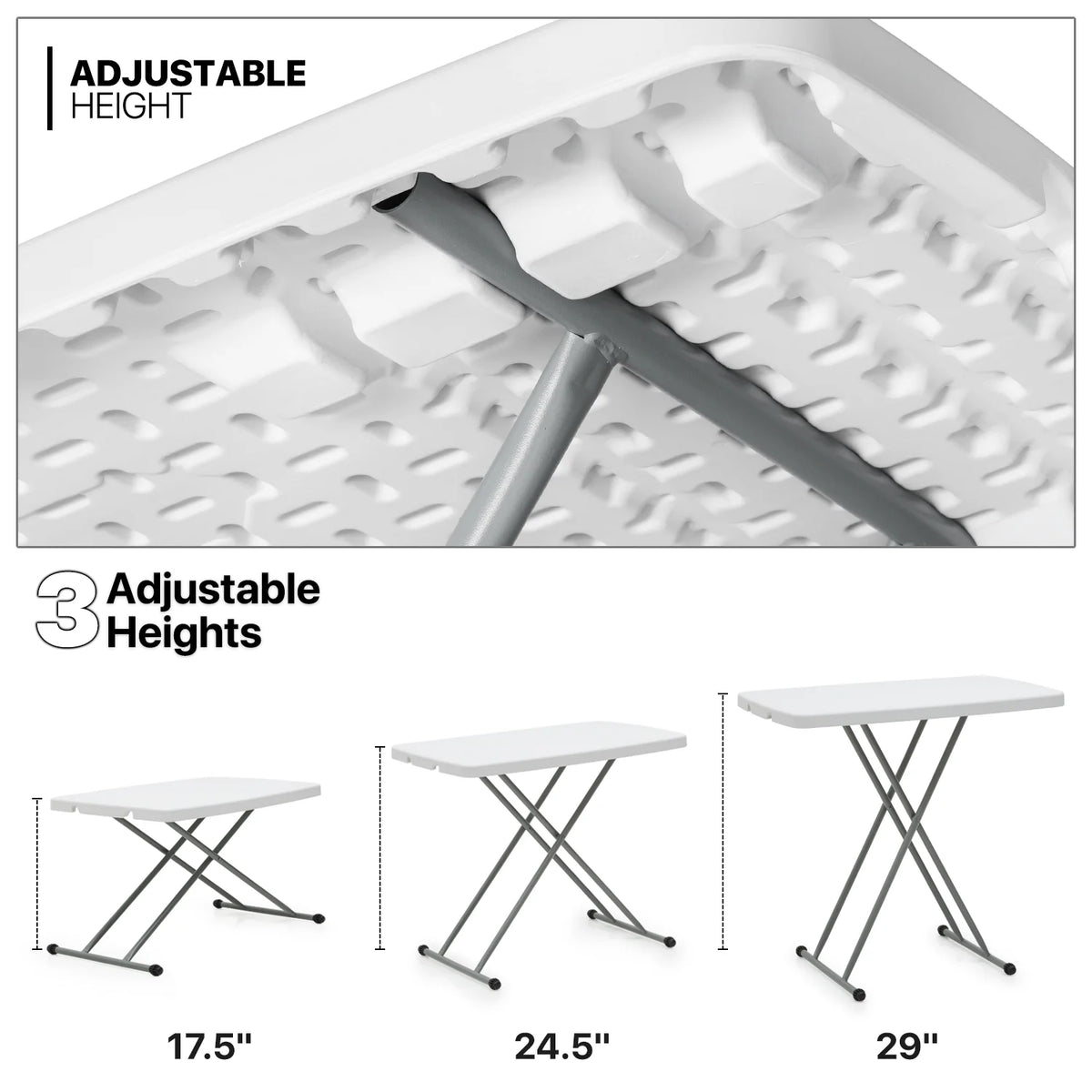 White Foldable TV Tray Table with Metal Frame G916