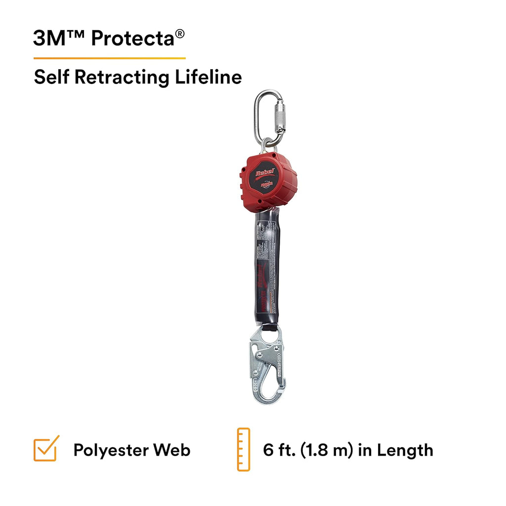 Self Retracting Lifeline Web, Steel Snap Hook and Carabiner, Black/Red M91048