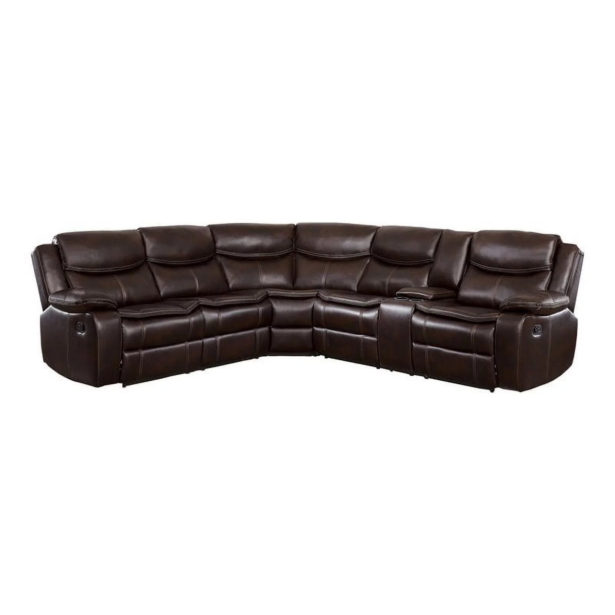 Brown 3-Piece Wood & Faux Leather Sectional Set N94940