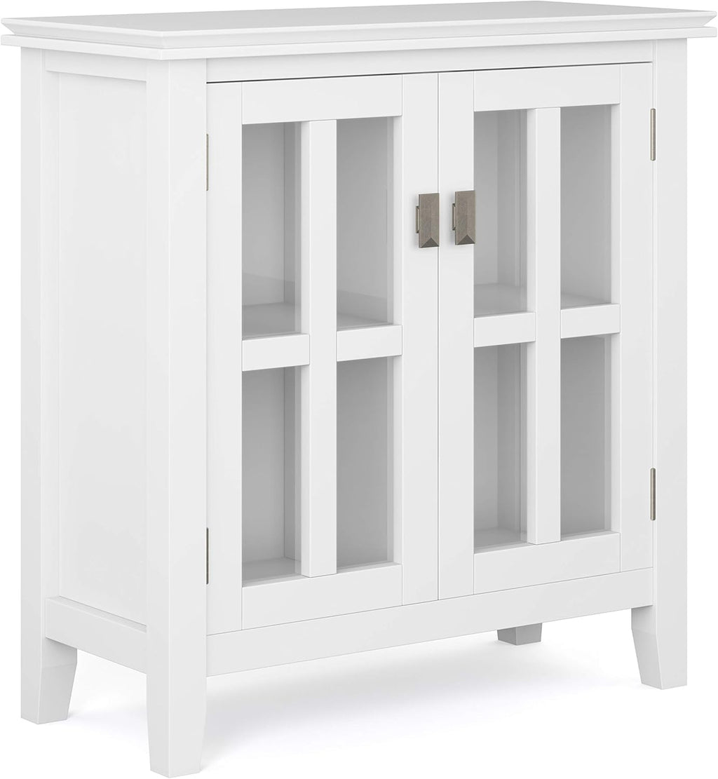 White 30 inch Wide Low Storage Cabinet with 2 Tempered Glass Doors E458208