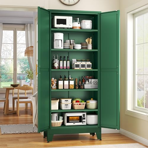 White Metal Pantry Cabinet with 2 Door and 5 Adjustable Shelves C6765