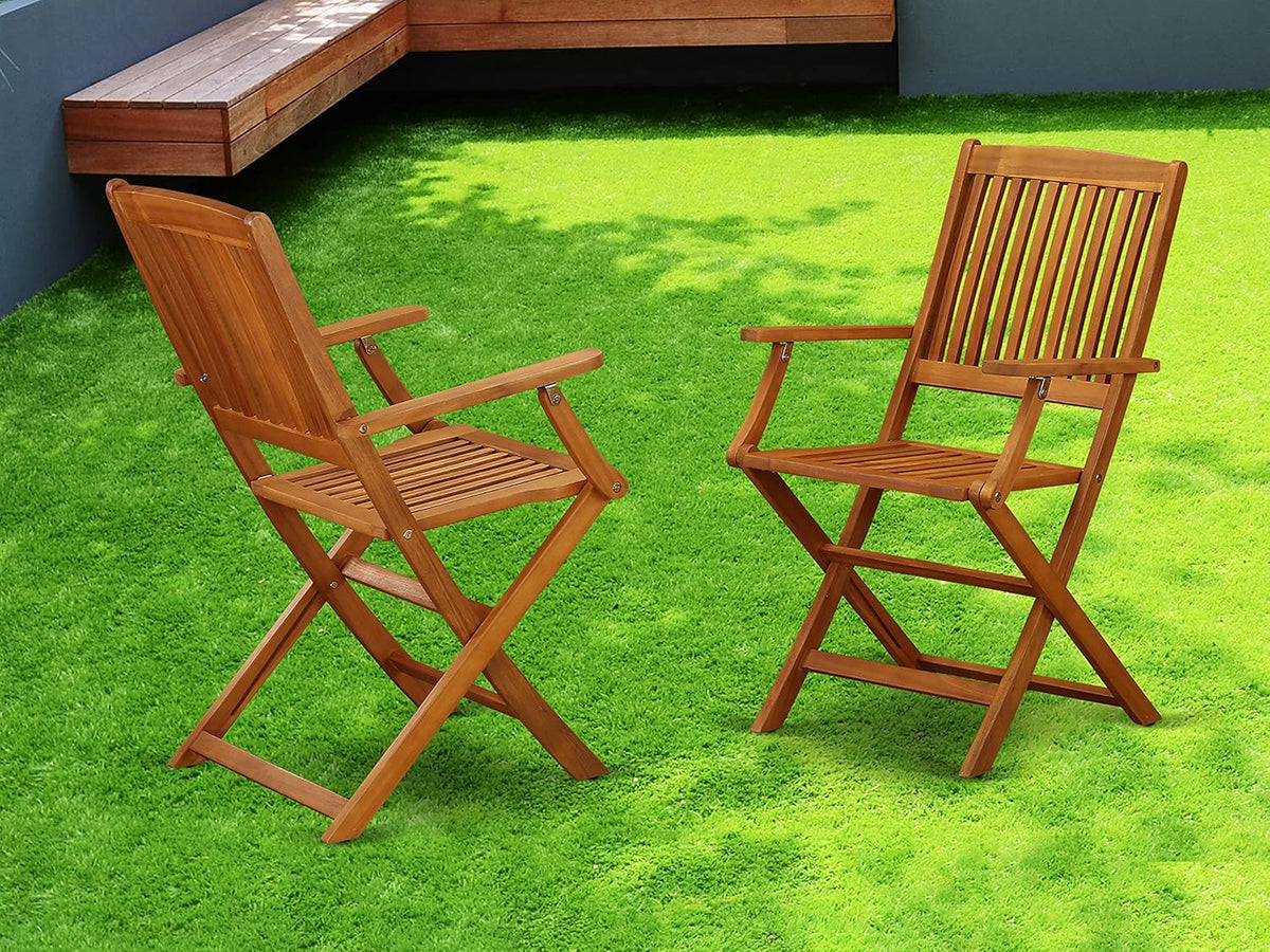Solid Acacia Wooden Patio Folding Side Chair Set of Two X96610