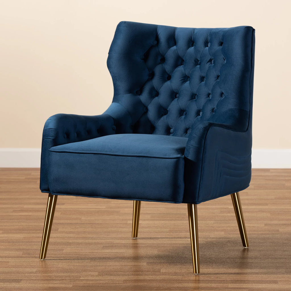 Navy Blue and Gold Wingback Chair L13192