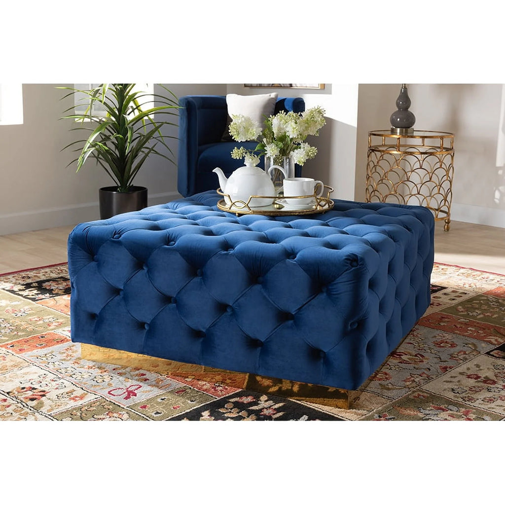 Royal Blue Velvet Square Cocktail Ottoman F77013