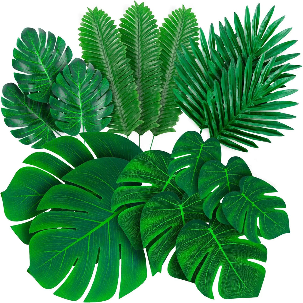 Artificial Tropical Palm Leaves 84 Pcs Green Fake Palm Leaf Decorations with Stems C43017