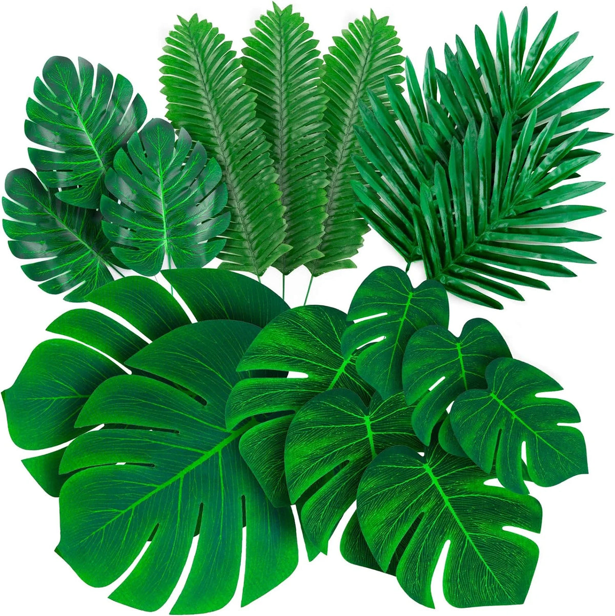 Artificial Tropical Palm Leaves 84 Pcs Green Fake Palm Leaf Decorations with Stems C43017