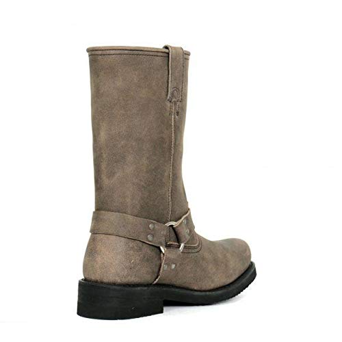 Stone Wash Brown 11-inch Tall Harness Leather Boots Q11821
