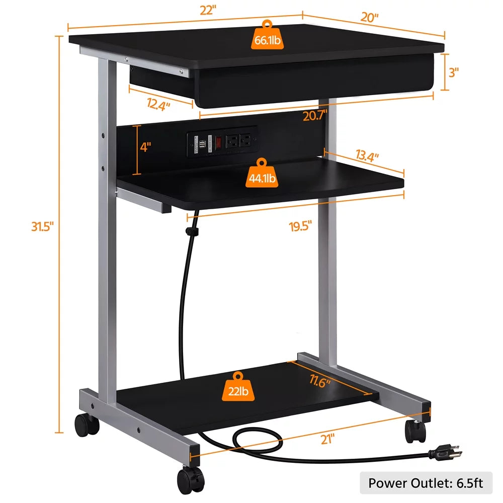 Black 31.5''H Laptop Computer Desk with Power Outlet Z643