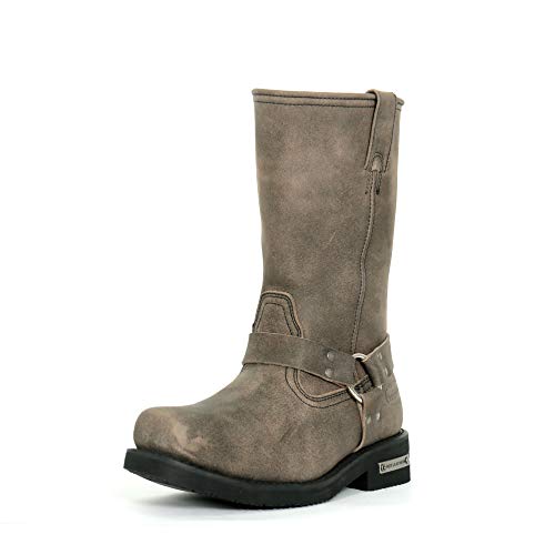 Stone Wash Brown 11-inch Tall Harness Leather Boots Q11821