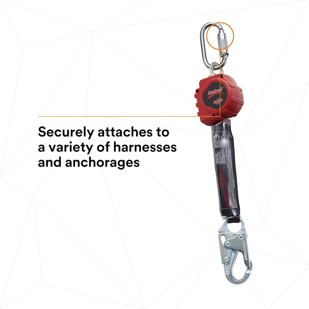 Self Retracting Lifeline Web, Steel Snap Hook and Carabiner, Black/Red M91048