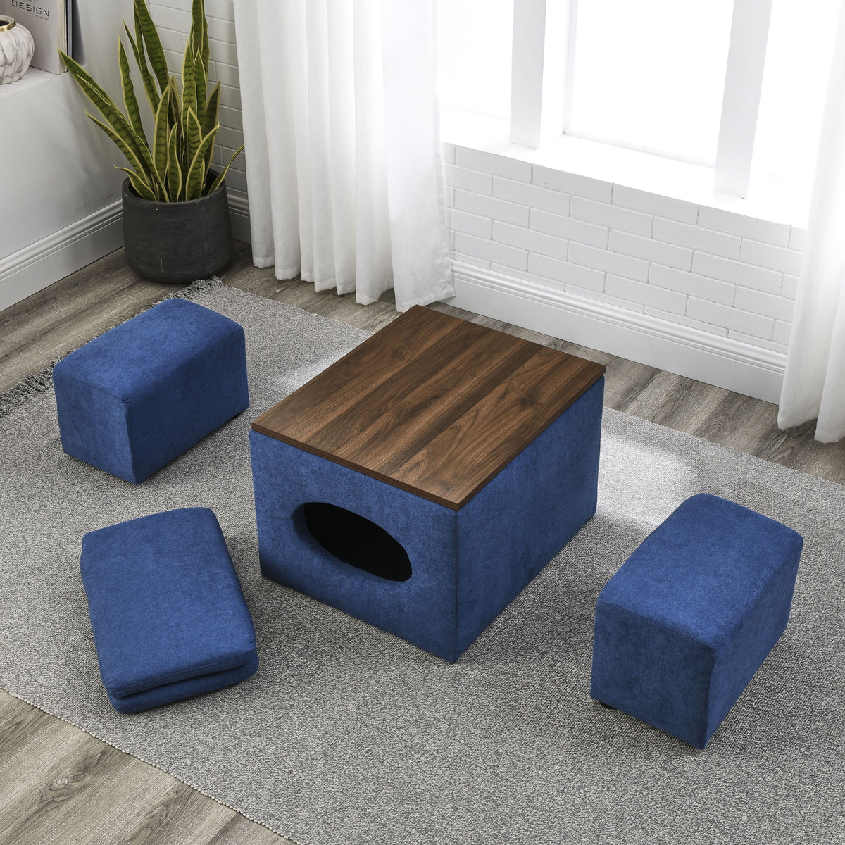 25"W Hollow Storage Ottoman with 2 Footstools C8154