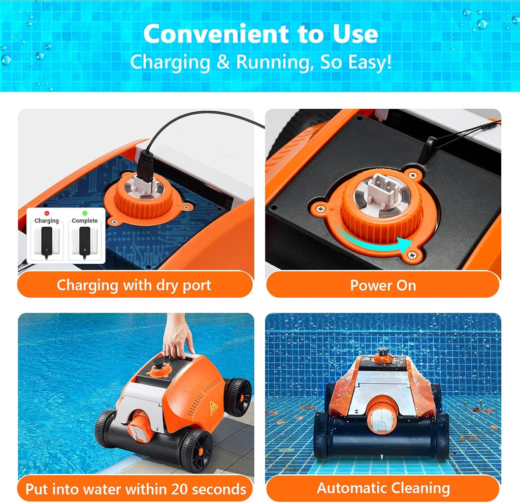Cordless Robotic Pool Cleaner, Rechargeable Battery, IPX8 Waterproof Automatic Pool Vacuum I730199
