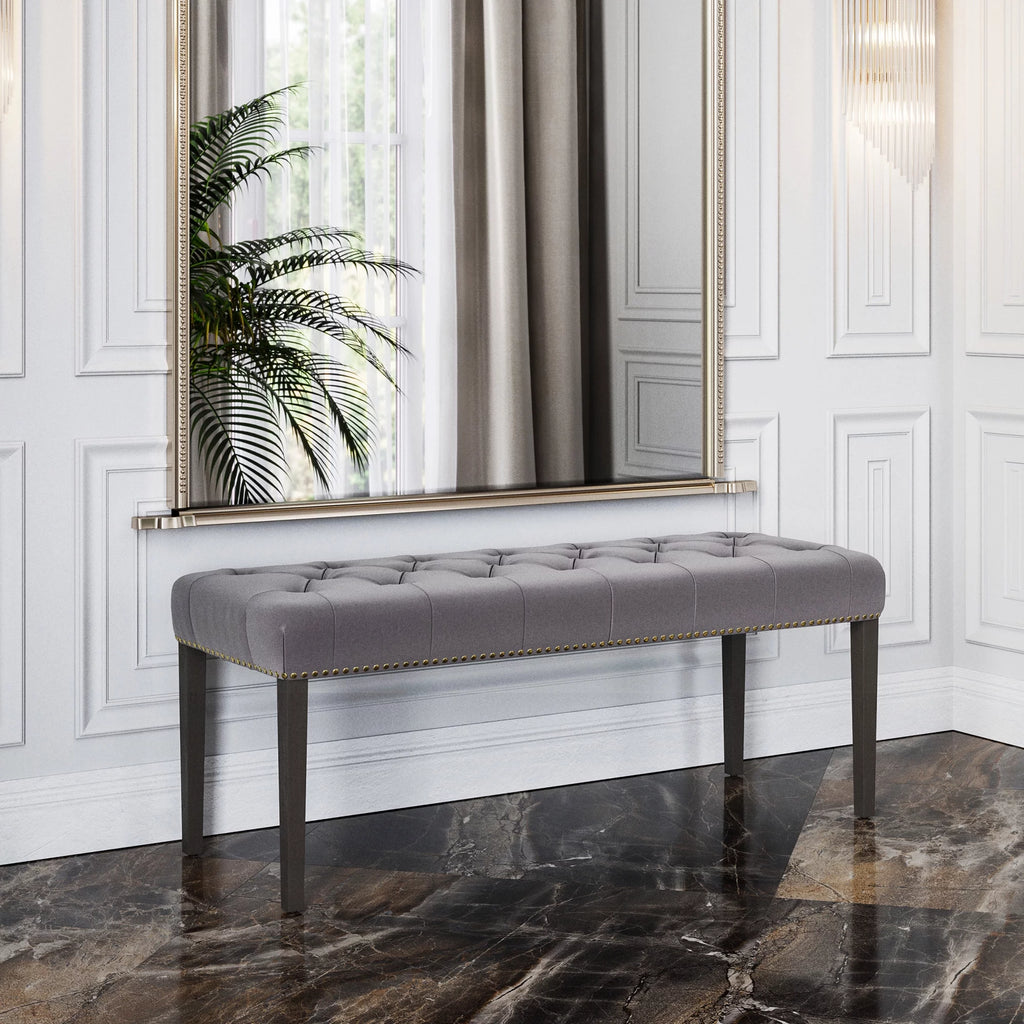Grey Linen Upholstered Ottoman Bench E2295
