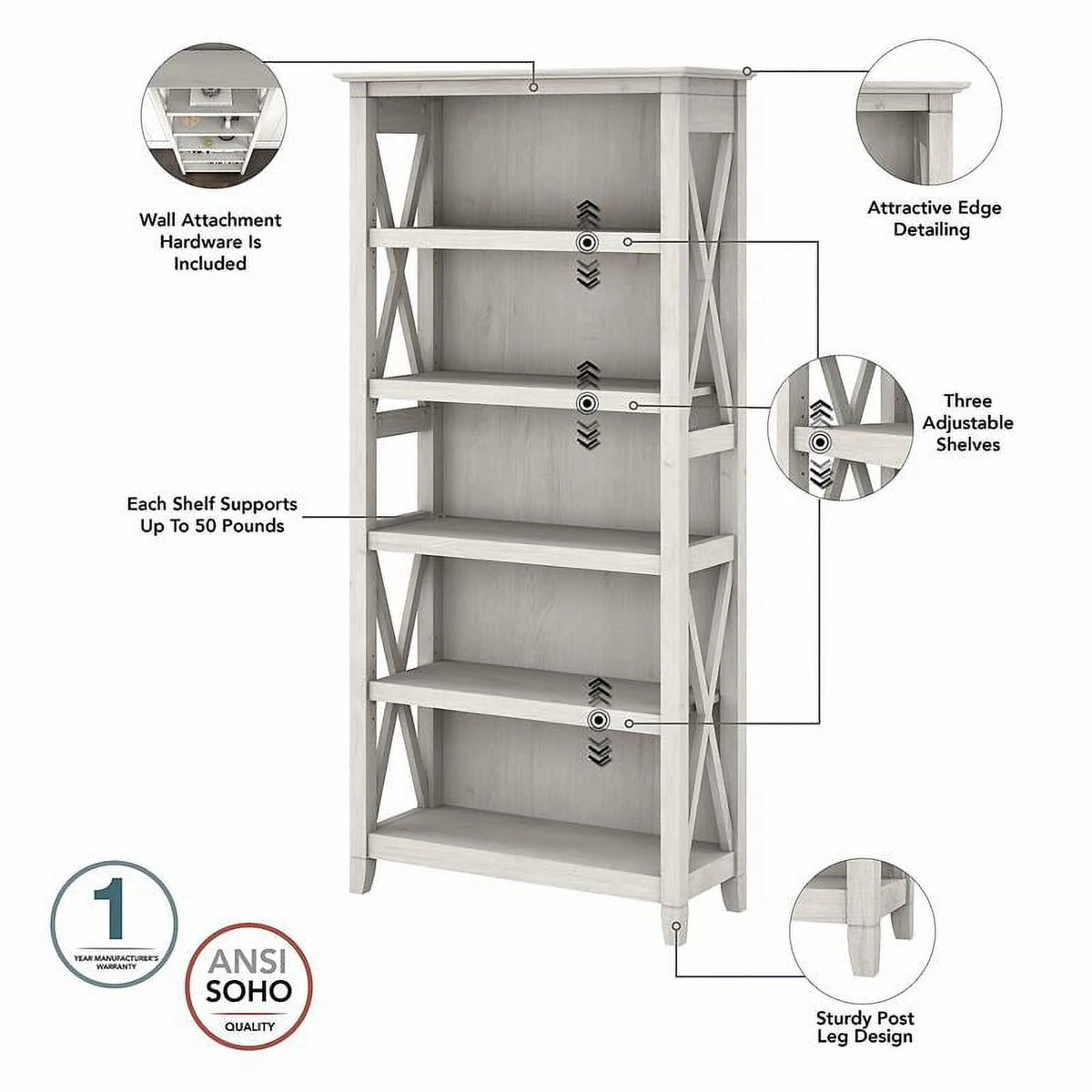 White L Shaped Desk with Drawers & Bookcase K11154