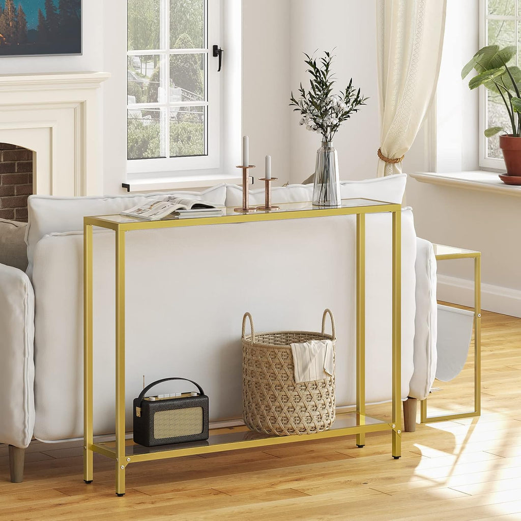 Gold Console Table with Tempered Glass and Metal Frame H61136