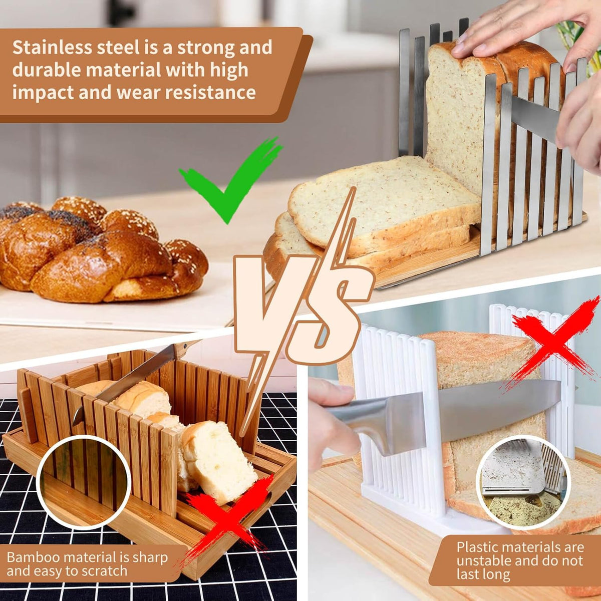 Stainless Steel Bread Slicer with Bamboo Cutting Board D57393