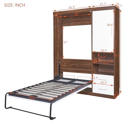 Twin Size Wood Murphy Bed with Wardrobe and Drawers L186541